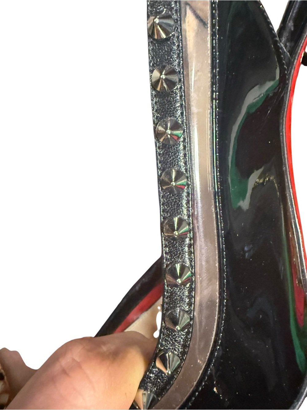 Christian Louboutin Follies Spikes Slingback Pumps Black Patent PVC 40.5 EU - Picture 5 of 10
